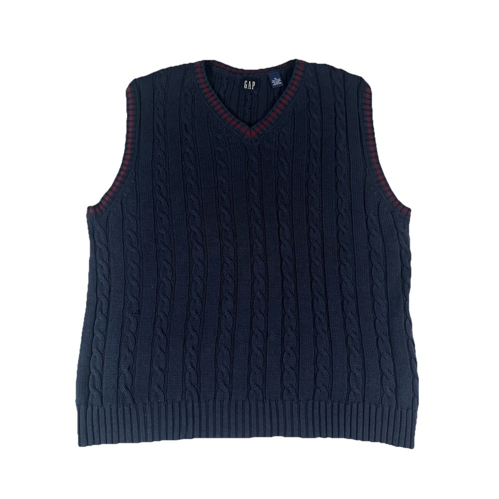 Vintage Gap Sweater Vest Men's XL Cable Knit Grandpa Academic Collegiate Blue